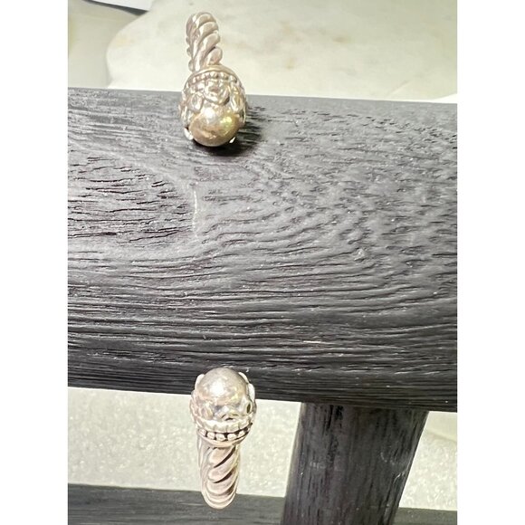 Silver 925 Twisted Rope Open Cuff Bracelet Ornate End Caps Unisex 7.25" diameter - Picture 4 of 7